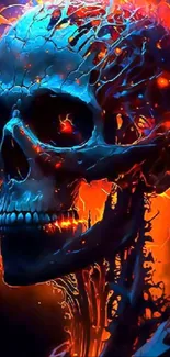 Fiery skull fantasy art with glowing colors.