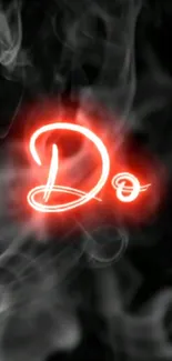 Red neon lettering with smoke effect background.