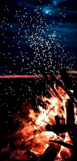 Bonfire under a starry dark sky.