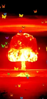 Fiery red nuclear explosion wallpaper for mobile display.