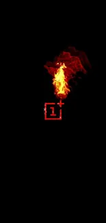 OnePlus logo with fiery design on black background, mobile wallpaper.