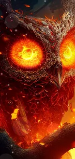 Vibrant fantasy owl with fiery details and orange hues.