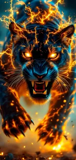 A fiery, electrified panther charges forward in a bold, dynamic digital artwork.