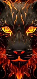 Fiery panther with blazing eyes, featuring vivid orange and black tones.