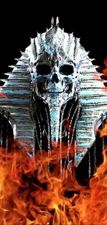 Pharaonic skull with vibrant flames wallpaper.