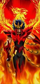 Anime character with fiery phoenix wings and flames.