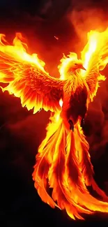 Majestic phoenix with fiery wings in vibrant flames.