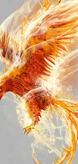 Fiery orange phoenix rises with grace in artistic mobile wallpaper.