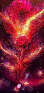 Fiery phoenix digital art with vibrant red and orange hues.