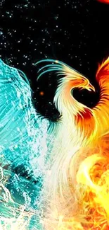 Phoenix artwork with vibrant fire and water elements, perfect for mobile.