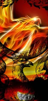 Vibrant phoenix in fiery colors, fantasy art wallpaper.