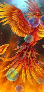 Fiery phoenix soaring with vibrant flames.