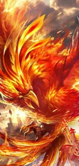 Fiery phoenix fantasy wallpaper with vibrant colors.