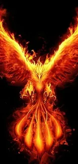 Fiery phoenix spreading its wings in vivid orange flames.