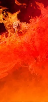 Fiery phoenix with bright orange flames in vibrant mobile wallpaper.