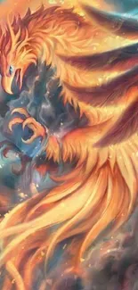 Fiery phoenix in mystical fantasy art with vibrant colors and dynamic design.