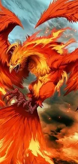 Fiery phoenix with blazing wings, dynamic and bold design.