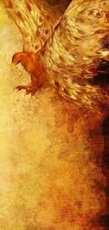 Fiery phoenix with blazing wings on mobile wallpaper.