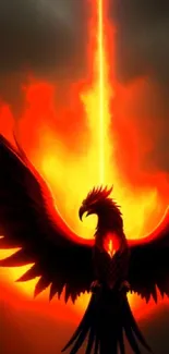 Stunning fiery phoenix soaring against a dramatic, vibrant sky.