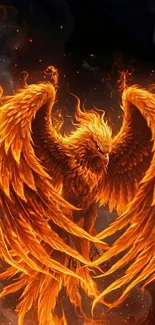 Fiery phoenix with blazing wings in a dynamic pose.