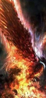 Fiery phoenix rises from flames wallpaper.