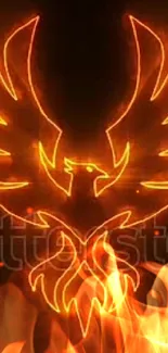 Fiery phoenix with orange flames, creating a vibrant wallpaper design.