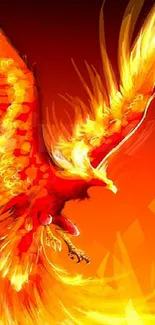 Phoenix in vibrant orange flames wallpaper.