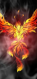 Fiery phoenix design with vibrant flames on a black background.