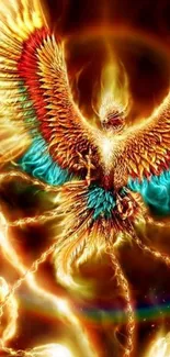 Fiery phoenix with vibrant flames background