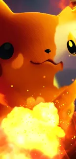 Fiery Pikachu with flames mobile wallpaper.