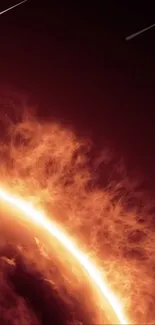 Fiery planet with solar flares in a dark space background.