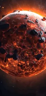 A fiery explosion of a planet in space wallpaper.