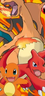 Fiery Pokemon evolution wallpaper with vibrant colors.