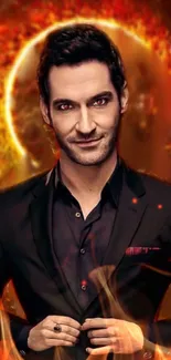 Elegant man with a fiery background.