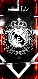 Fiery Real Madrid emblem mobile wallpaper.