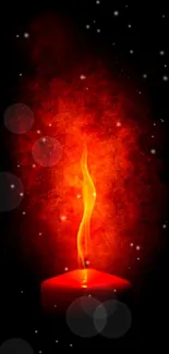 Fiery red candle flame art on dark background.