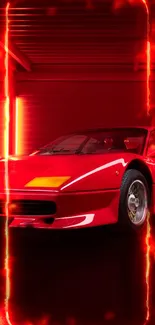 Red sports car with fiery flames wallpaper.