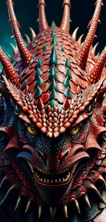 A detailed and fierce red dragon with intricate scales and a fiery look.