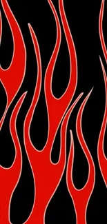 Bold red flames on a black background wallpaper.