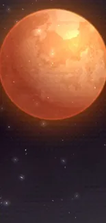 Mobile wallpaper featuring a red moon against a starry night sky.