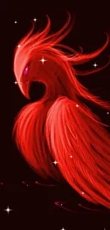 Fiery red phoenix illustration on dark background.