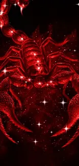 Fiery red scorpion on a dark starry background.