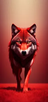 Fiery red wolf in artistic mobile wallpaper.