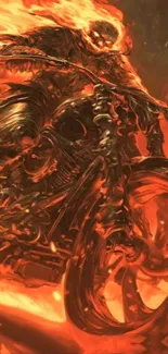 Fiery ghost rider on motorcycle wallpaper.