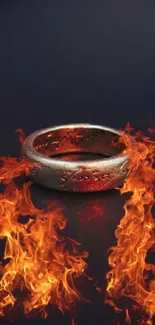 Fiery ring with vivid flames on a dark background, perfect for mobiles.