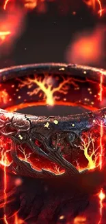 Fiery ring with volcanic background, perfect for fantasy wallpaper.