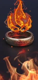 Fiery ring with mystical glowing flames in a dark fantasy design.