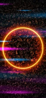 Fiery ring on dark stone texture wallpaper