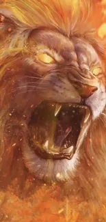 Fiery roaring lion artwork in vibrant orange tones.