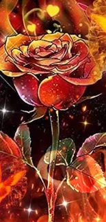 Fiery rose with mystical butterflies wallpaper.